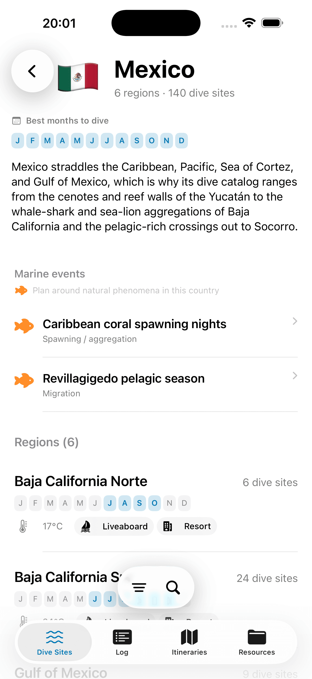 Pelagic country details for Mexico with marine events